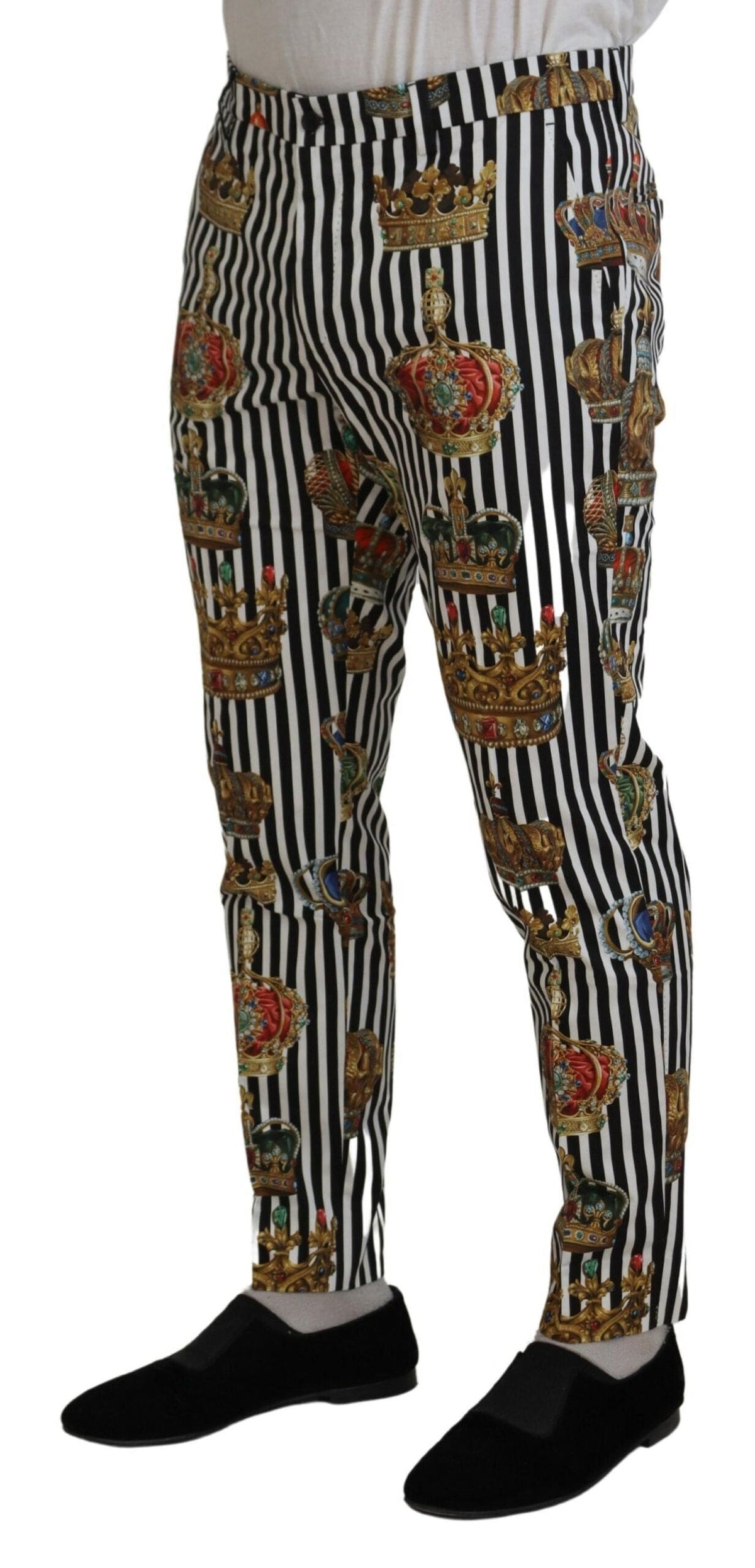 Pantalones chinos elegantes con rayas y coronas doradas de Dolce &amp; Gabbana