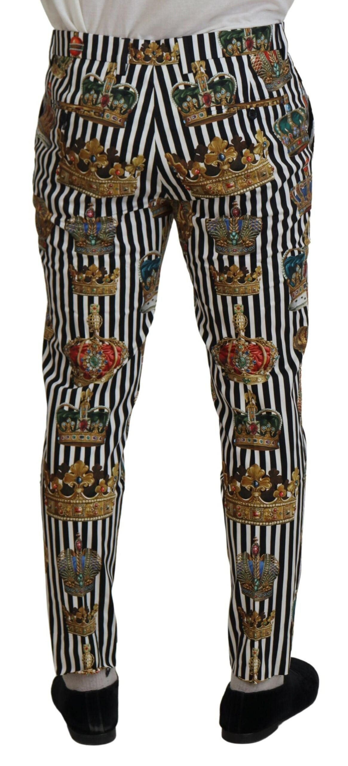 Pantalones chinos elegantes con rayas y coronas doradas de Dolce &amp; Gabbana