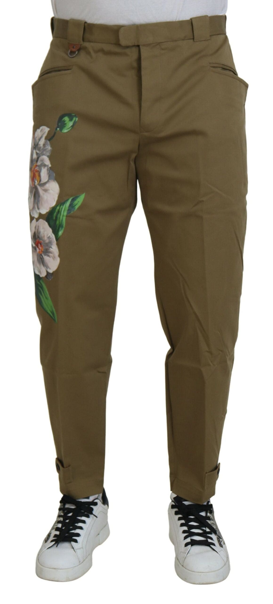 Pantalon chino beige à imprimé floral Dolce &amp; Gabbana