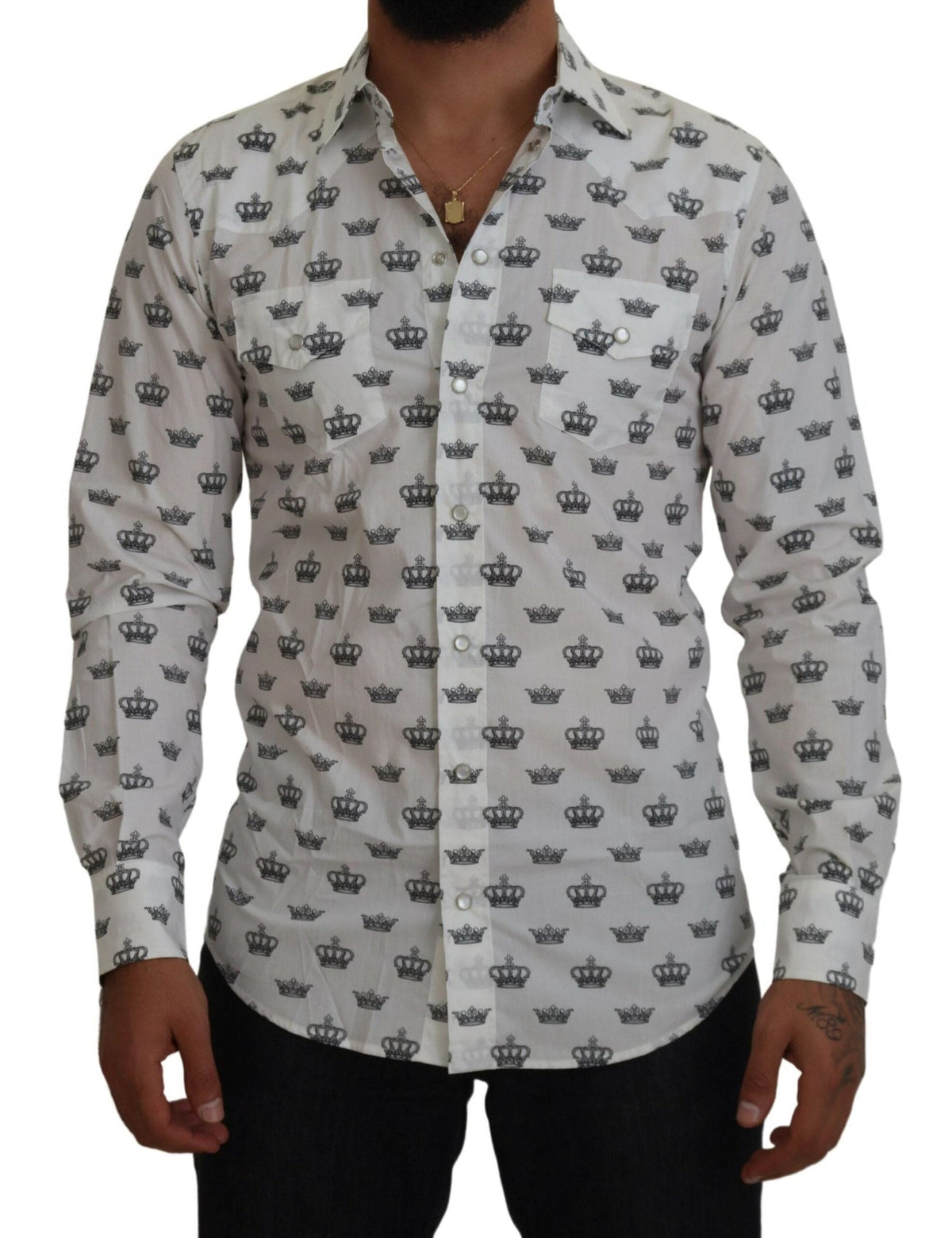 Camisa de vestir con estampado de corona y corte entallado de Dolce &amp; Gabbana