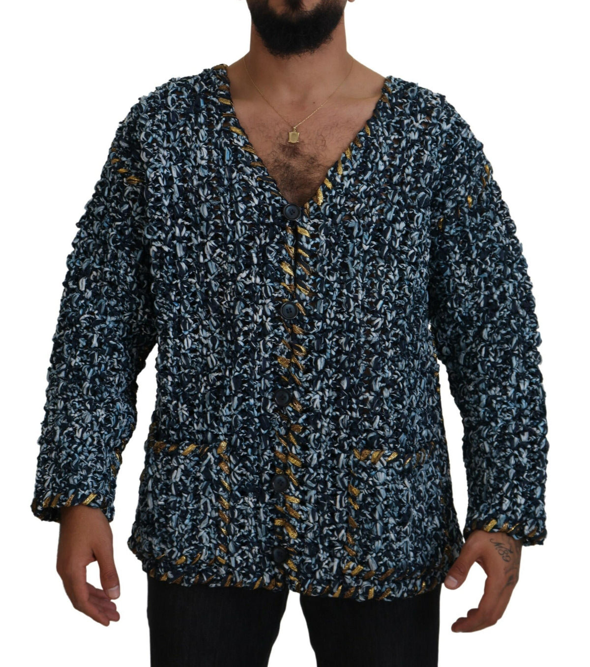 Pull cardigan bleu élégant à col en V Dolce &amp; Gabbana