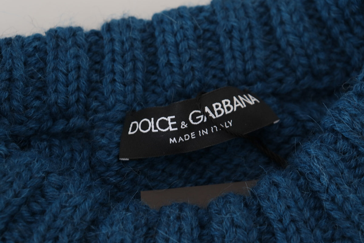 Suéter elegante de cuello redondo azul de Dolce &amp; Gabbana