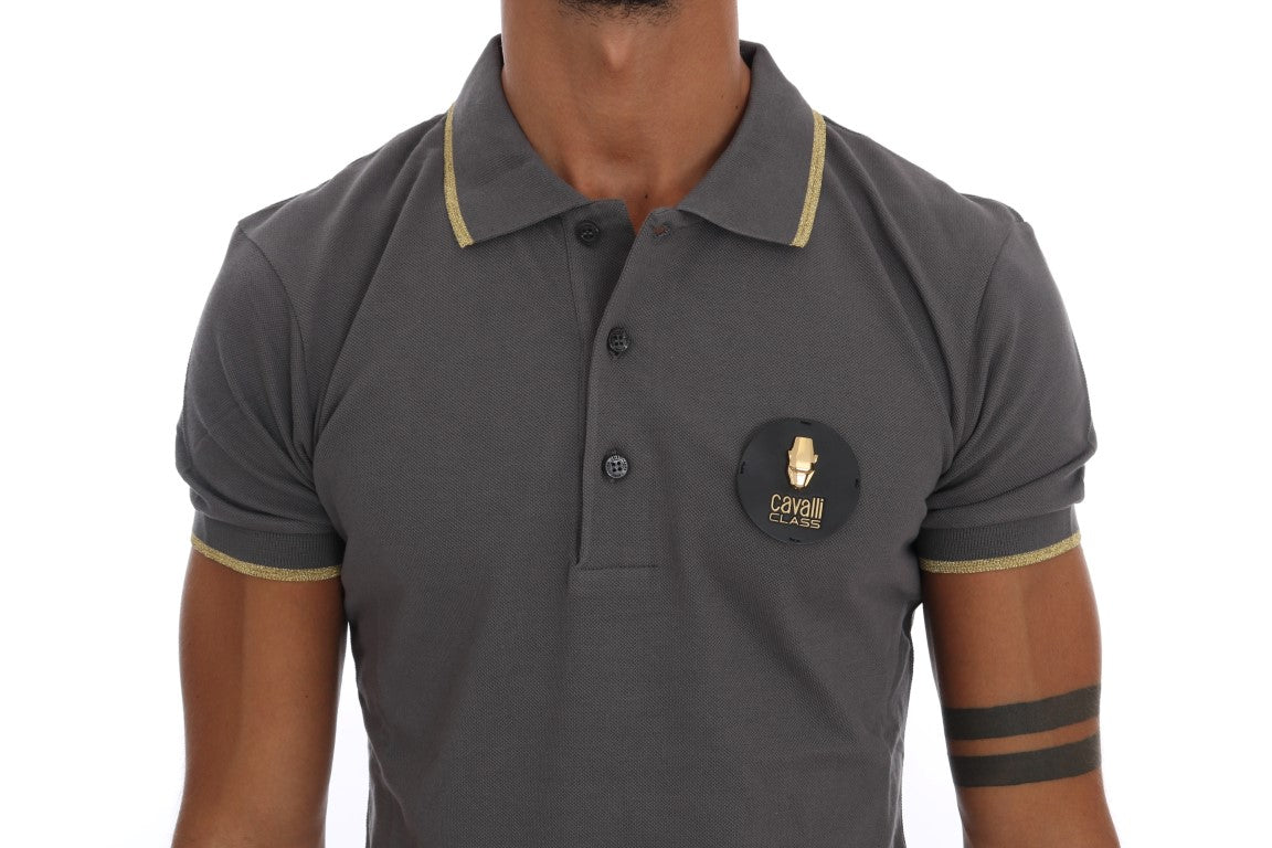 Polo elegante de algodón gris de Roberto Cavalli