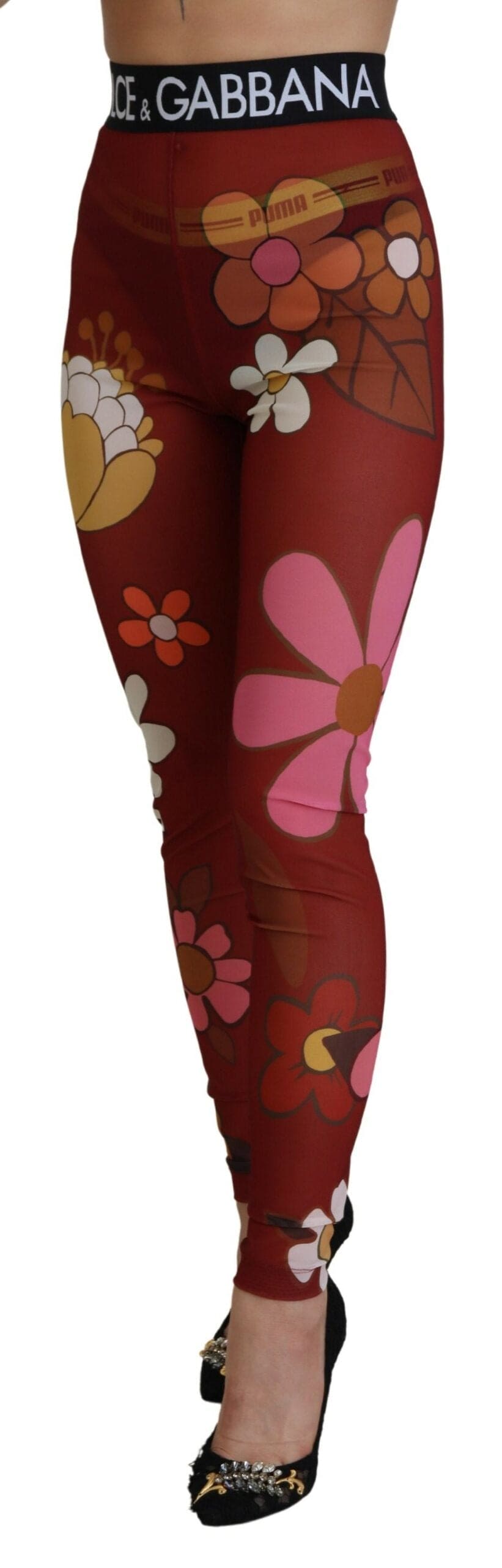 Legging taille haute à imprimé floral rouge Dolce &amp; Gabbana