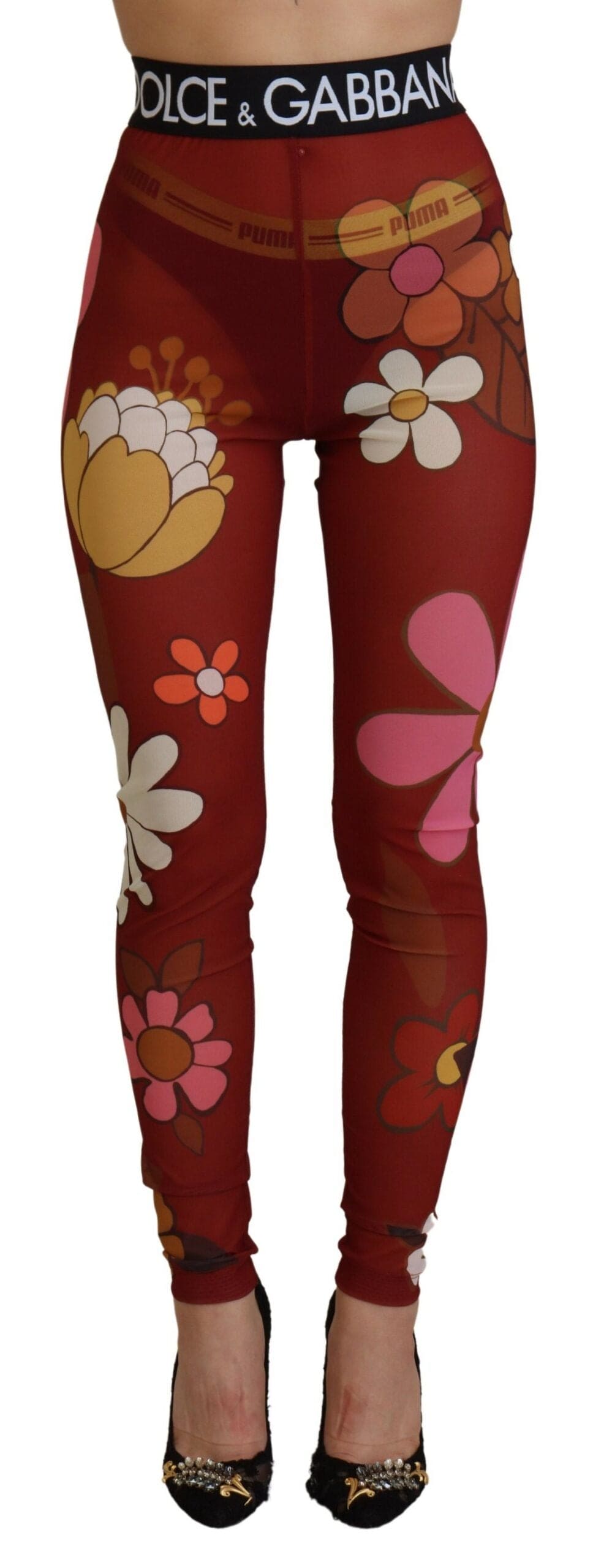 Legging taille haute à imprimé floral rouge Dolce &amp; Gabbana