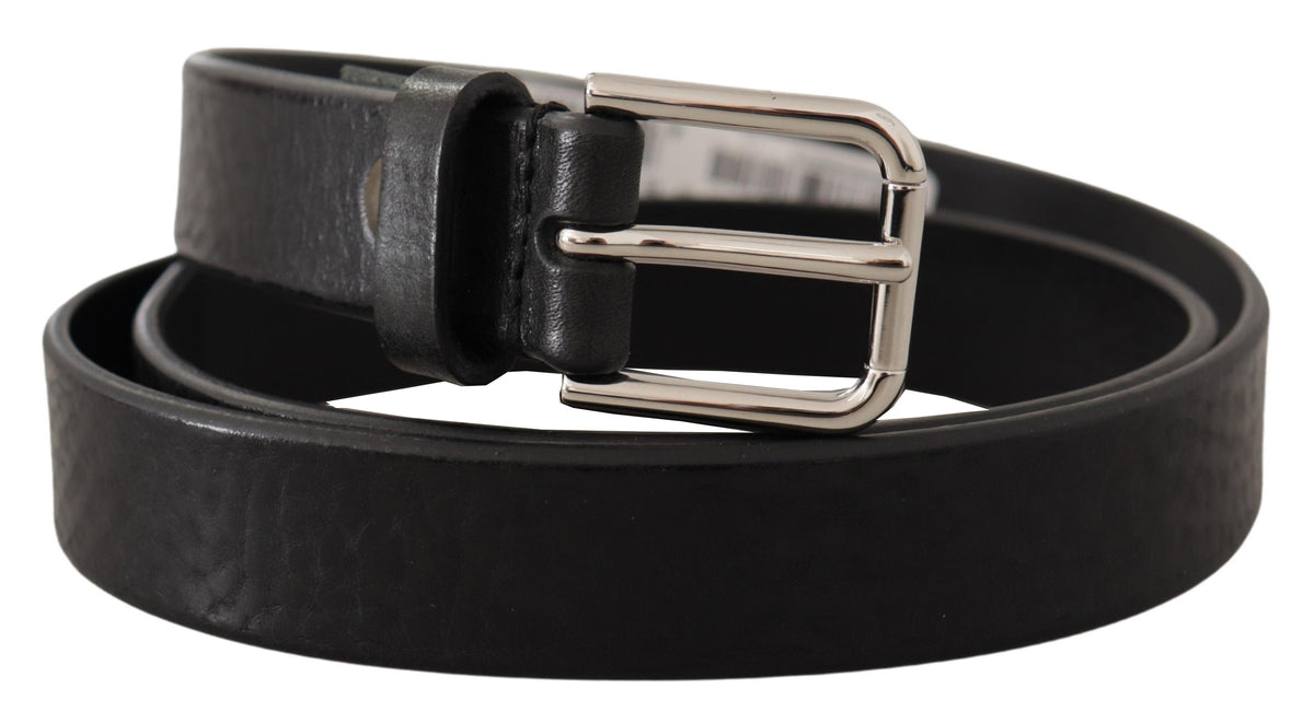 Ceinture élégante en cuir noir Dolce &amp; Gabbana avec boucle en métal