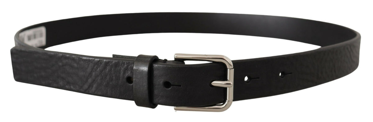 Ceinture élégante en cuir noir Dolce &amp; Gabbana avec boucle en métal