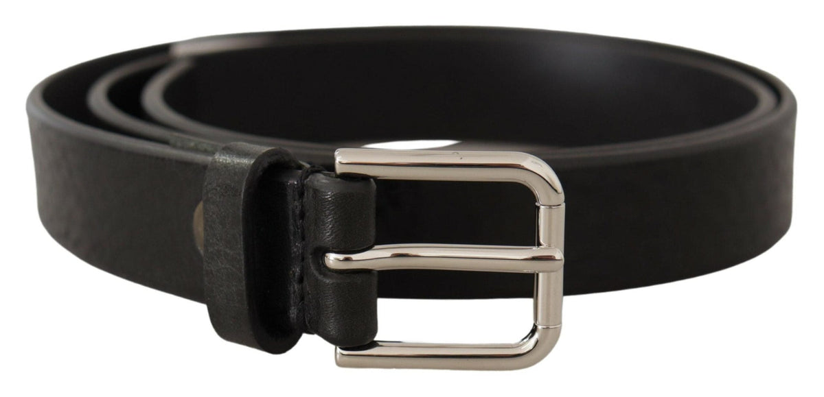 Ceinture élégante en cuir noir Dolce &amp; Gabbana avec boucle en métal