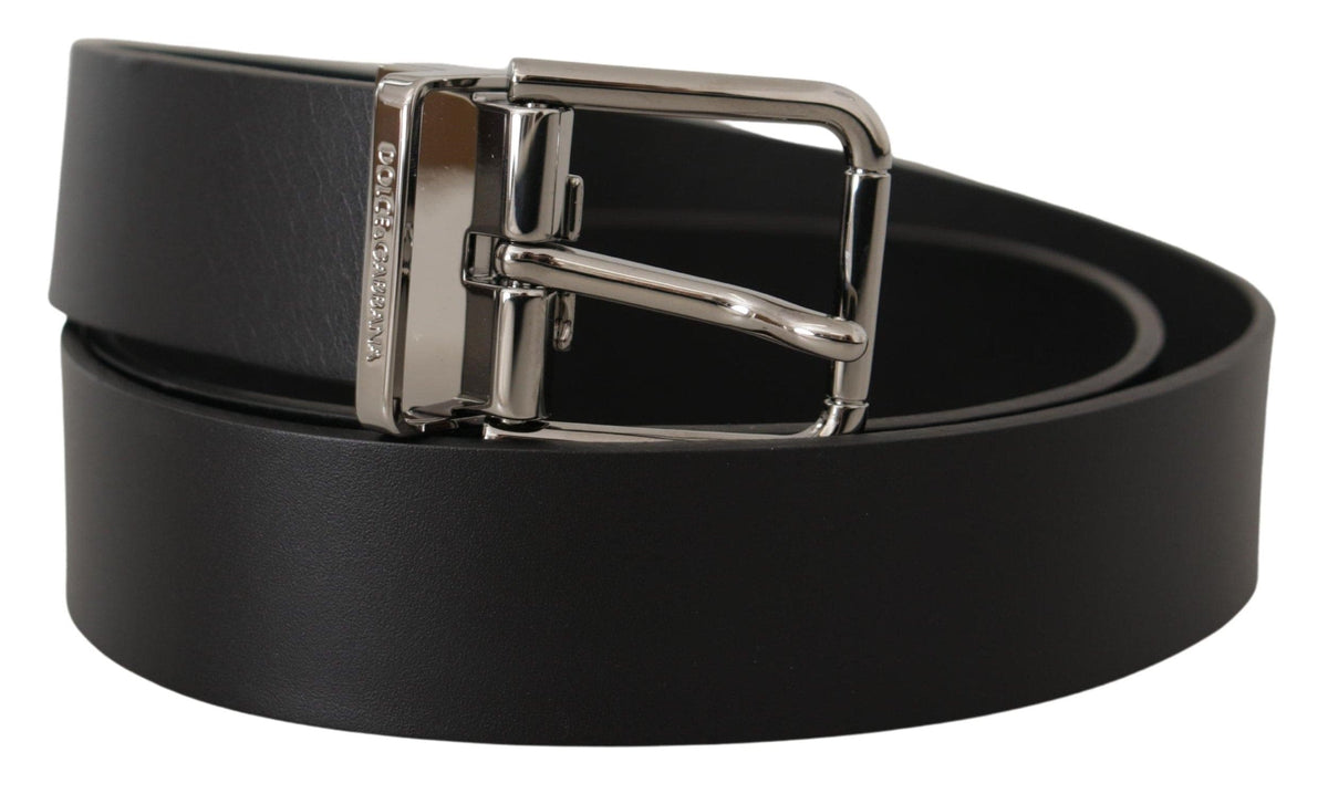 Ceinture élégante en cuir noir Dolce &amp; Gabbana avec boucle en métal