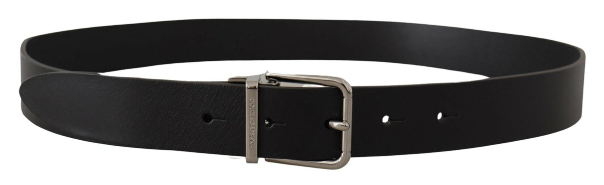 Ceinture élégante en cuir noir Dolce &amp; Gabbana avec boucle en métal