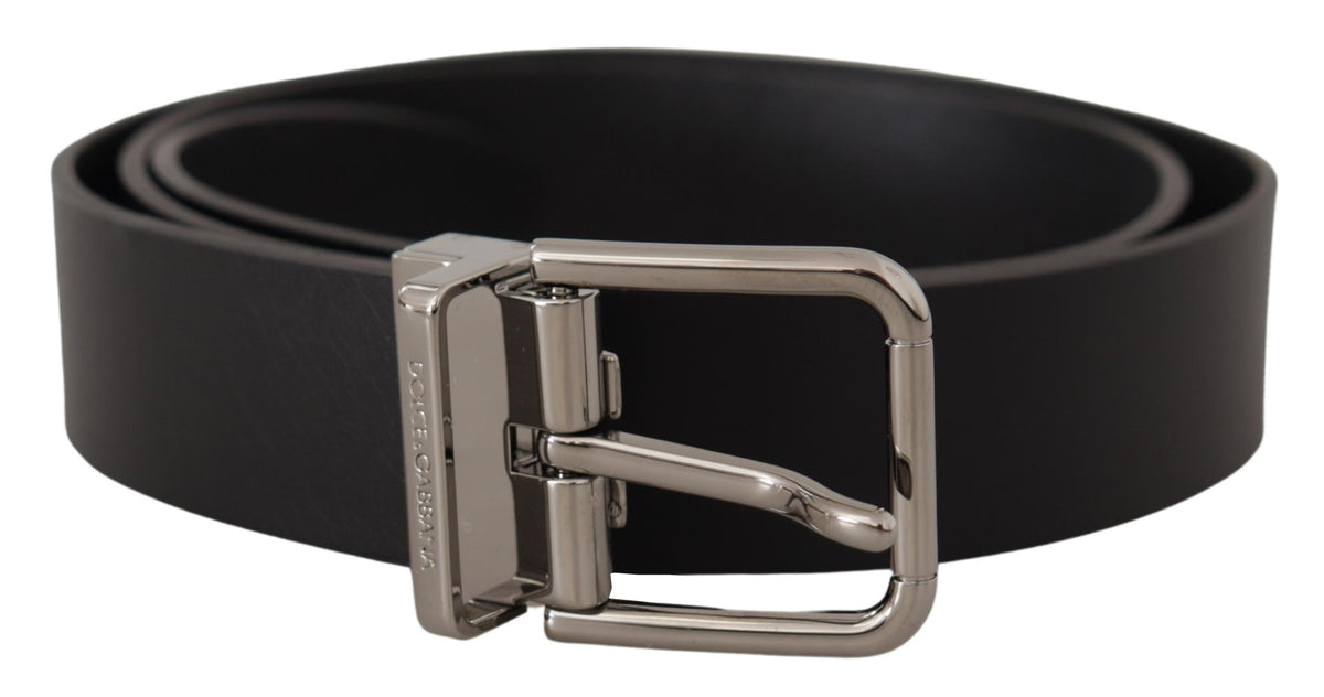 Ceinture élégante en cuir noir Dolce &amp; Gabbana avec boucle en métal