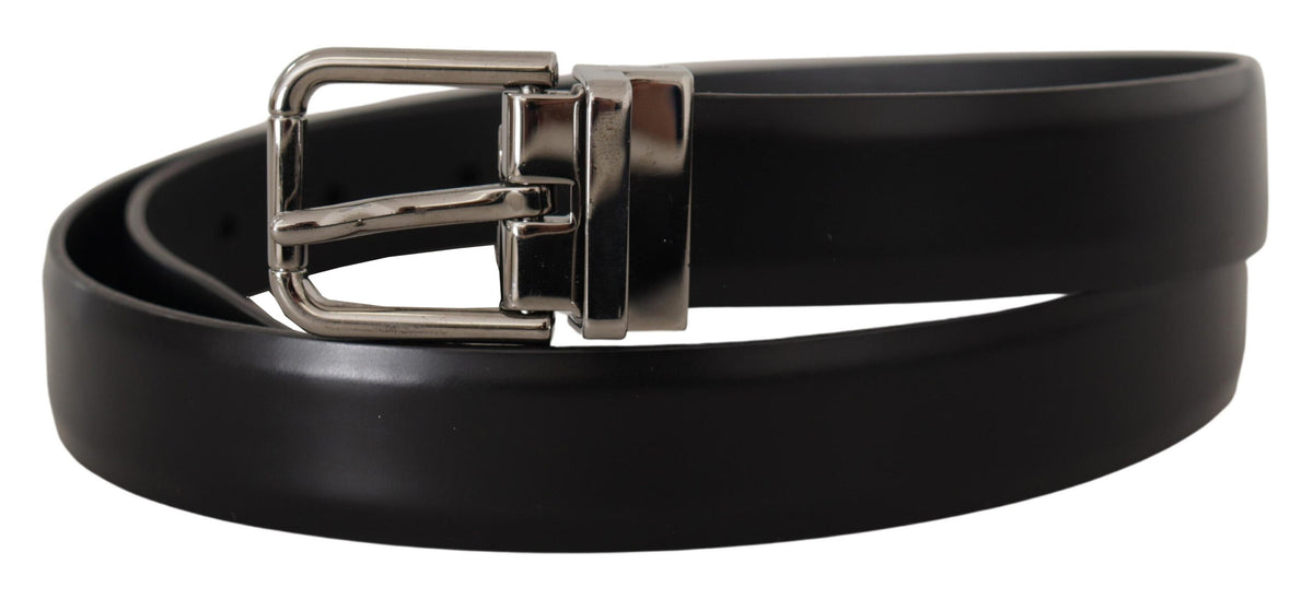 Ceinture élégante en cuir noir Dolce &amp; Gabbana avec boucle en métal