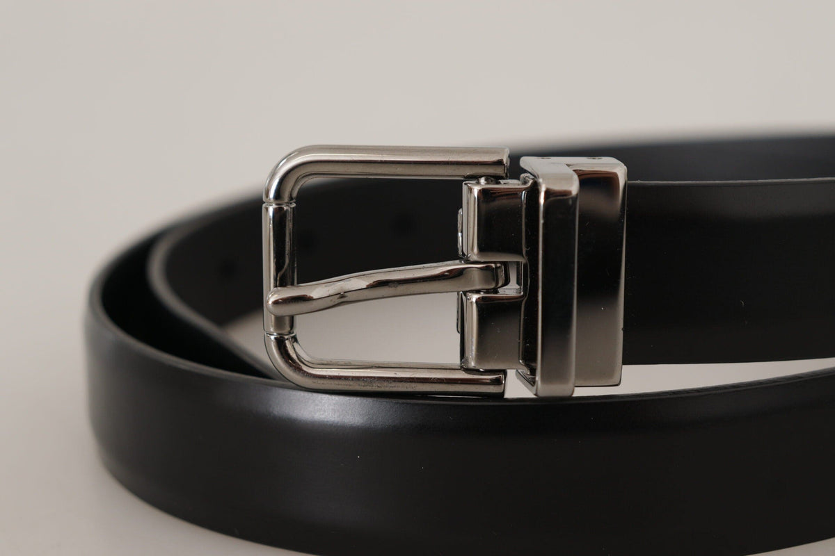 Ceinture élégante en cuir noir Dolce &amp; Gabbana avec boucle en métal