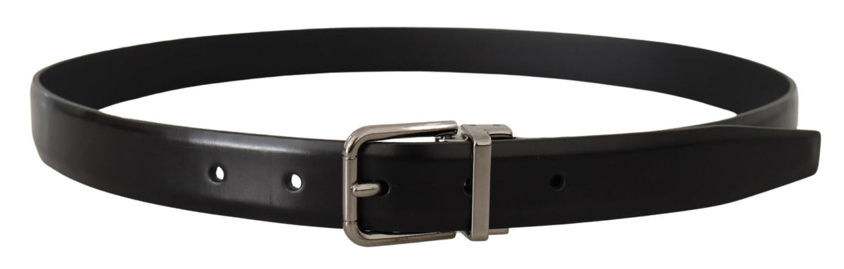 Ceinture élégante en cuir noir Dolce &amp; Gabbana avec boucle en métal