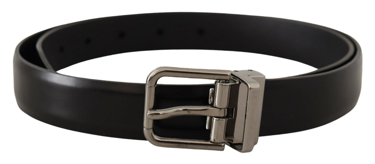 Ceinture élégante en cuir noir Dolce &amp; Gabbana avec boucle en métal