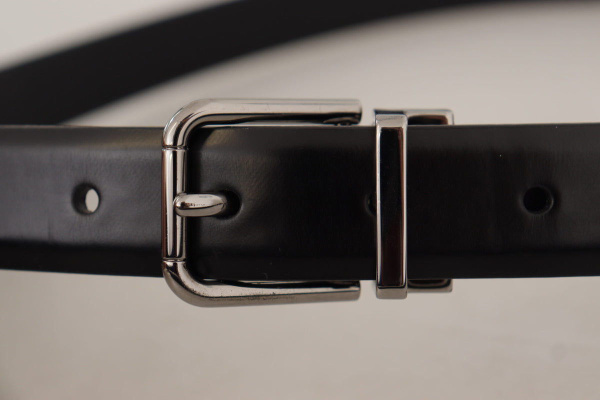 Ceinture élégante en cuir noir Dolce &amp; Gabbana avec boucle en métal