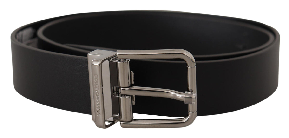 Dolce & Gabbana Sleek Black Leather Belt with Metal Buckle