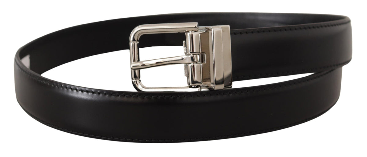 Ceinture élégante en cuir noir Dolce &amp; Gabbana avec boucle en métal