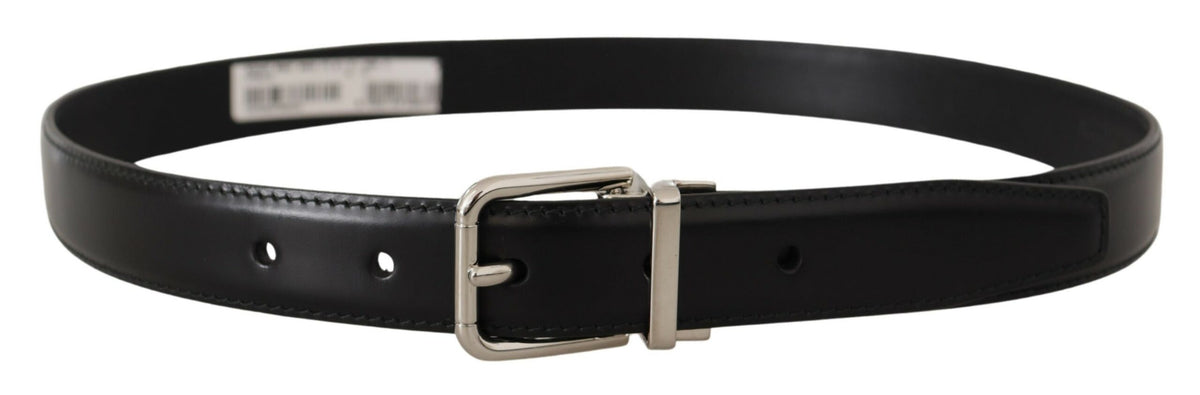 Ceinture élégante en cuir noir Dolce &amp; Gabbana avec boucle en métal