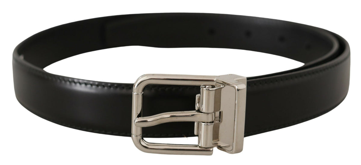 Ceinture élégante en cuir noir Dolce &amp; Gabbana avec boucle en métal