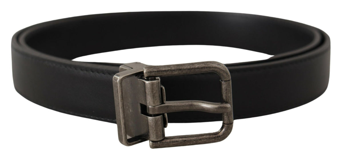 Ceinture élégante en cuir noir Dolce &amp; Gabbana avec boucle en métal