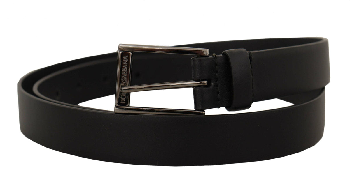 Ceinture élégante en cuir noir Dolce &amp; Gabbana avec boucle en métal