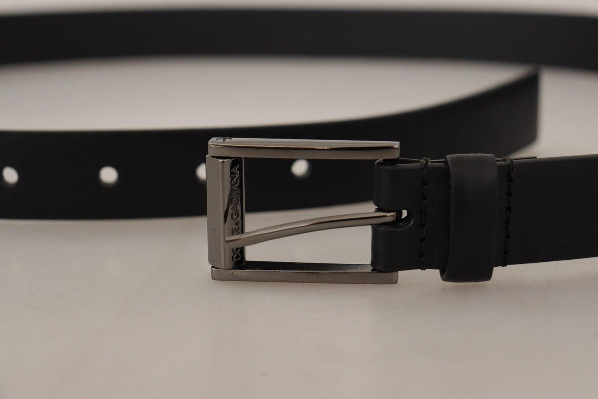 Ceinture élégante en cuir noir Dolce &amp; Gabbana avec boucle en métal