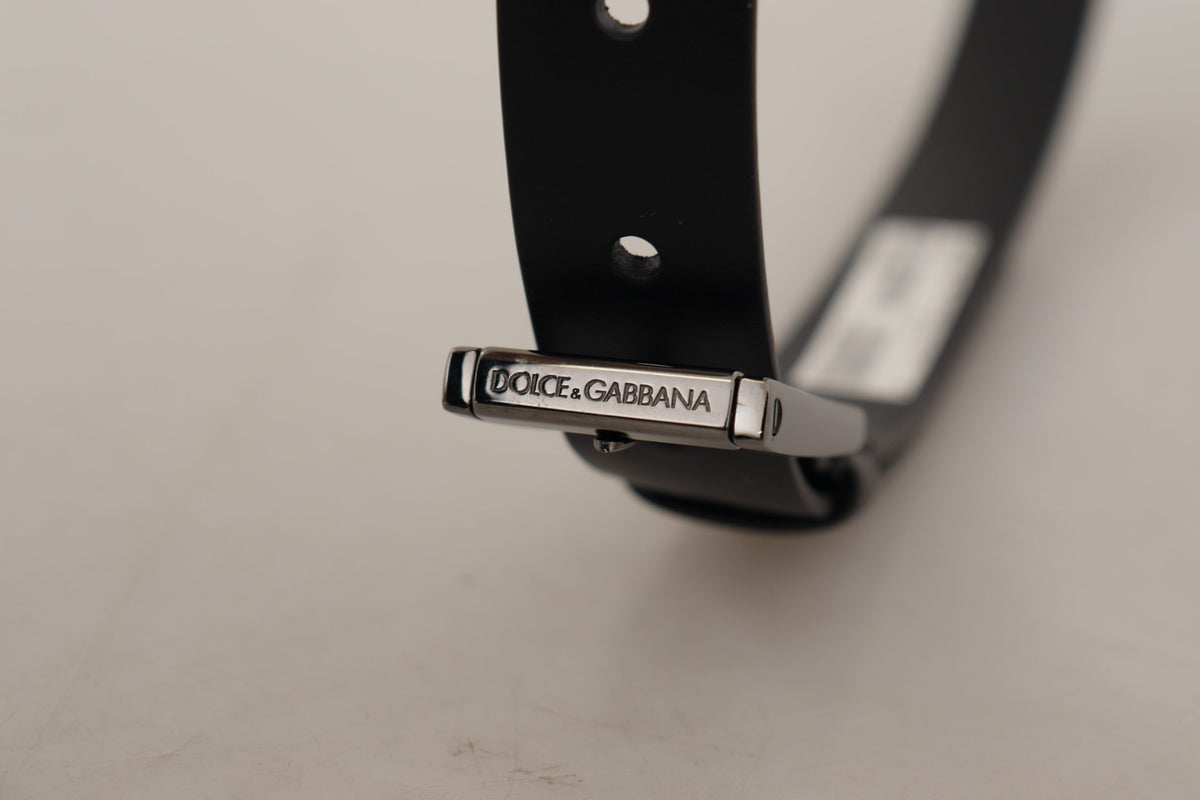 Ceinture élégante en cuir noir Dolce &amp; Gabbana avec boucle en métal