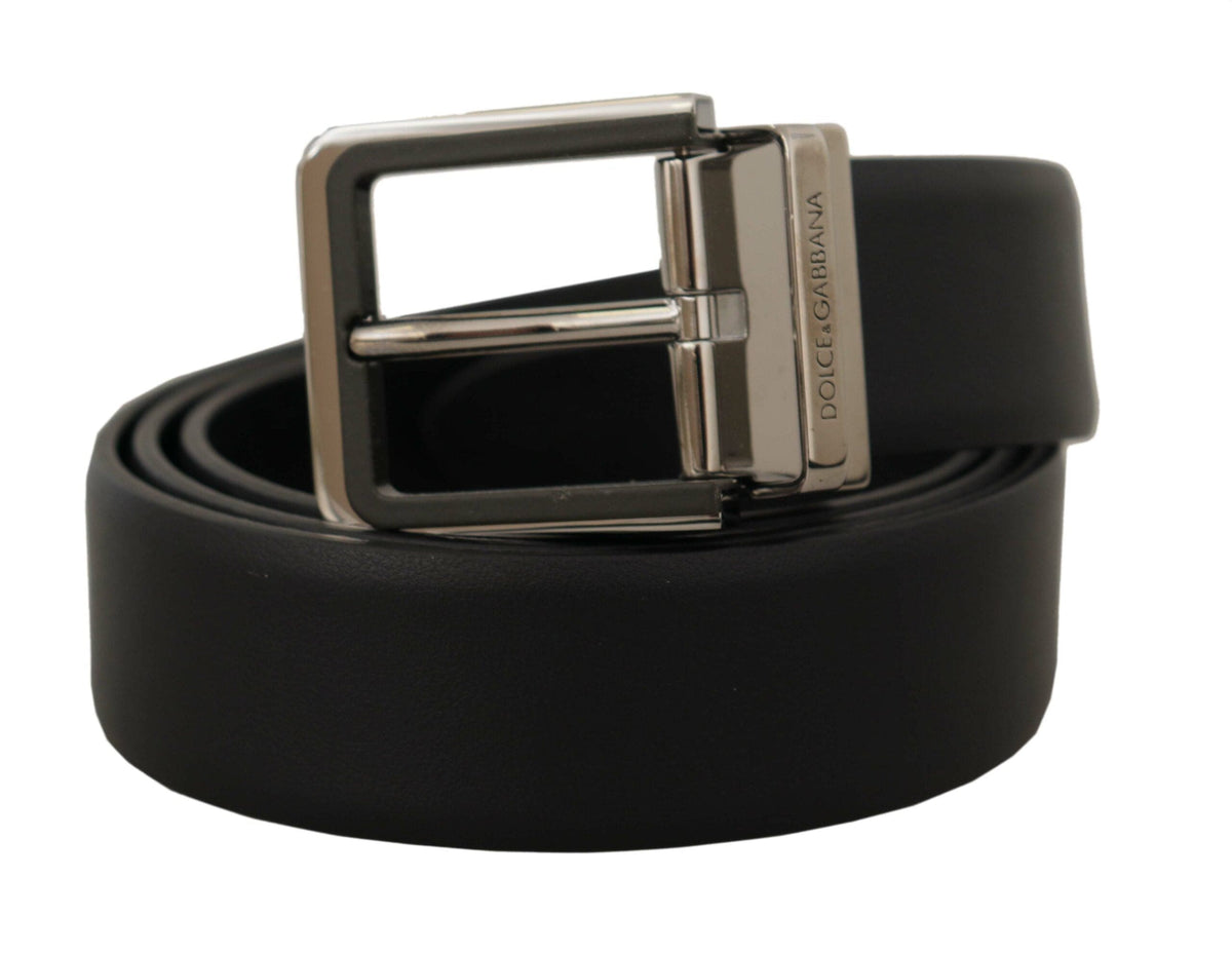 Ceinture élégante en cuir noir Dolce &amp; Gabbana avec boucle en métal