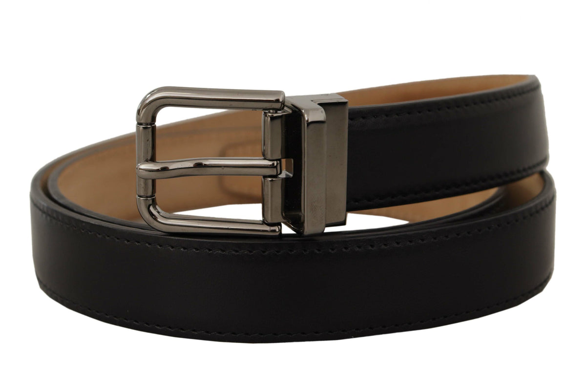 Ceinture élégante en cuir noir Dolce &amp; Gabbana avec boucle en métal