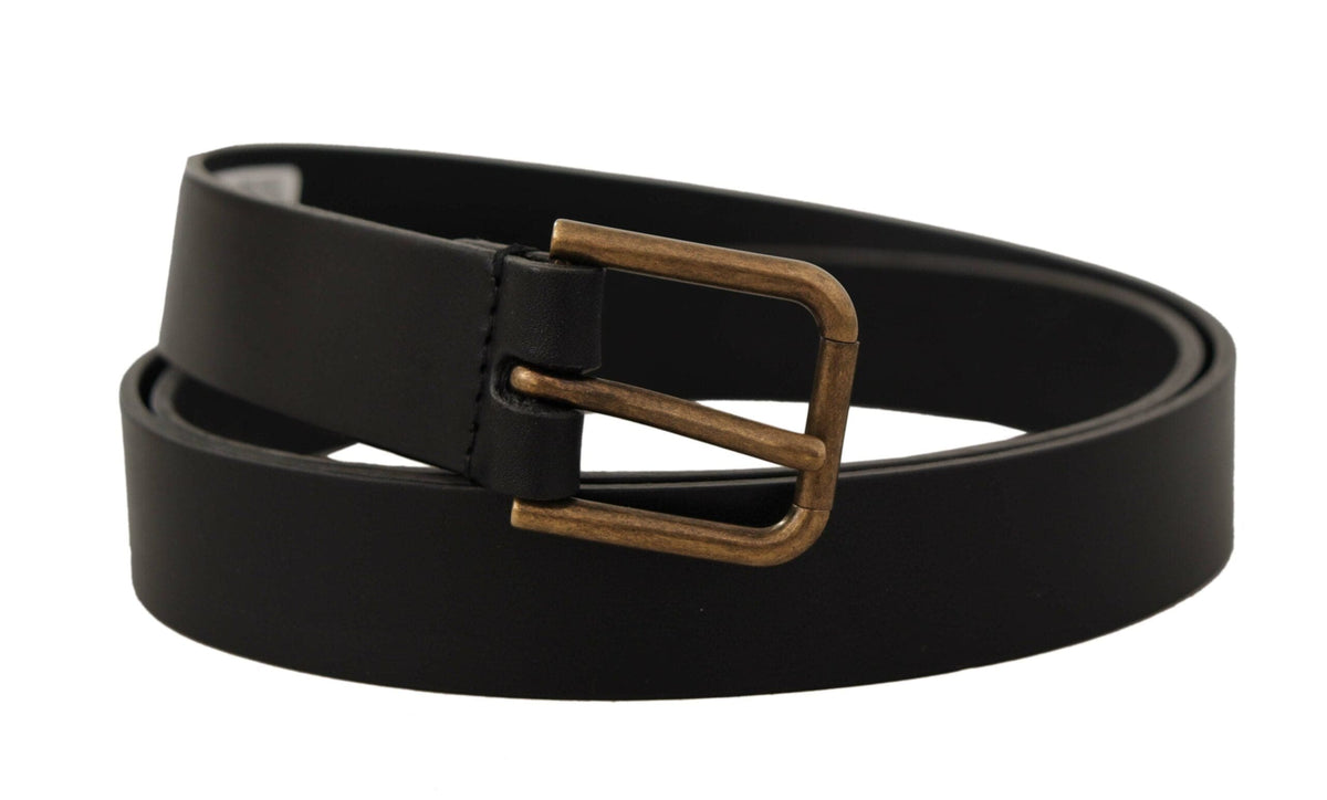 Ceinture élégante en cuir noir Dolce &amp; Gabbana avec boucle en métal