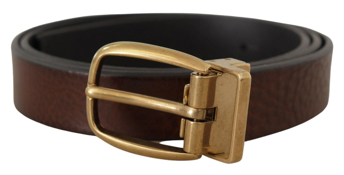 Ceinture élégante en cuir marron Dolce &amp; Gabbana avec boucle à logo