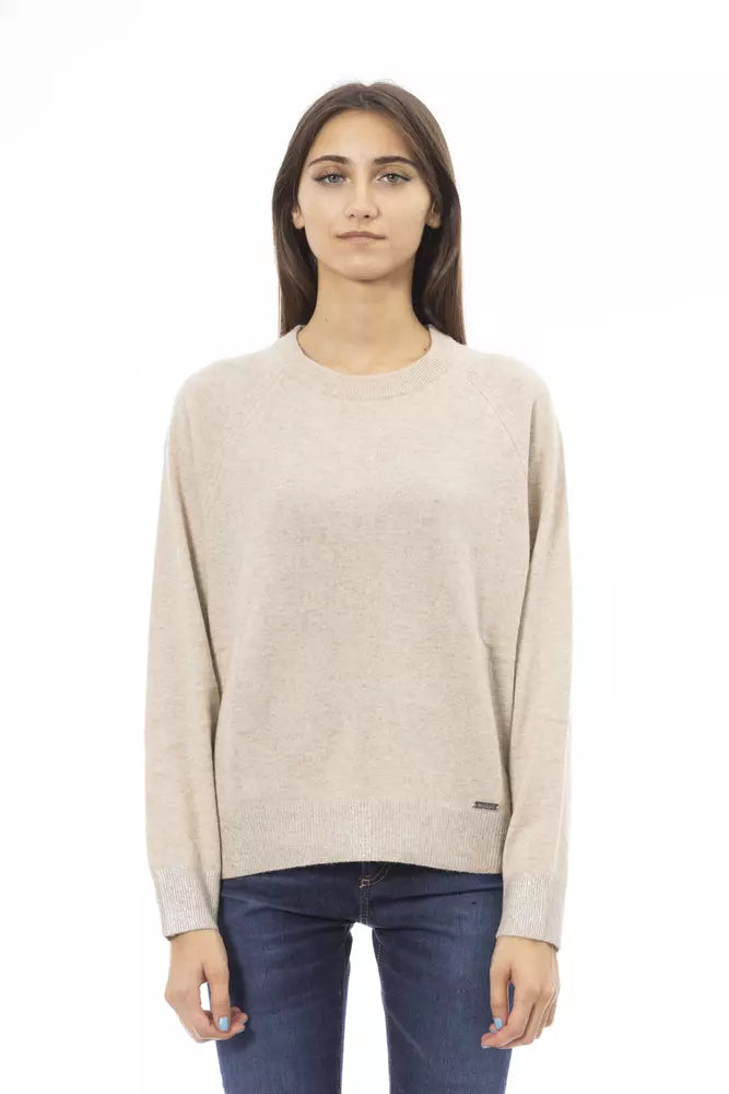 Pull col rond beige élégant Baldinini Trend pour femme