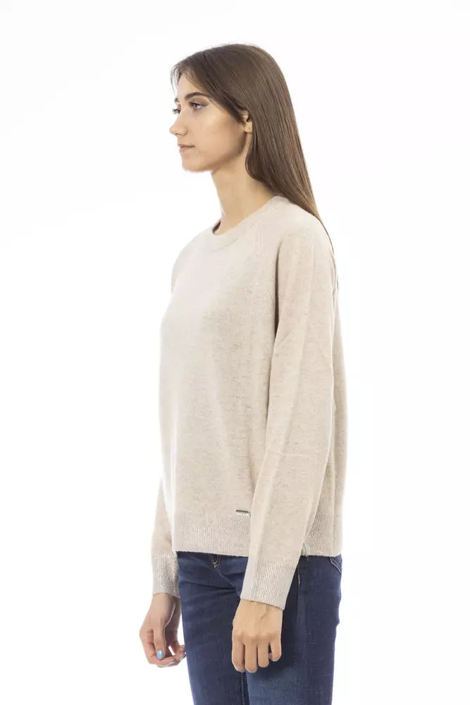 Suéter elegante de cuello redondo color beige de Baldinini Trend para mujer