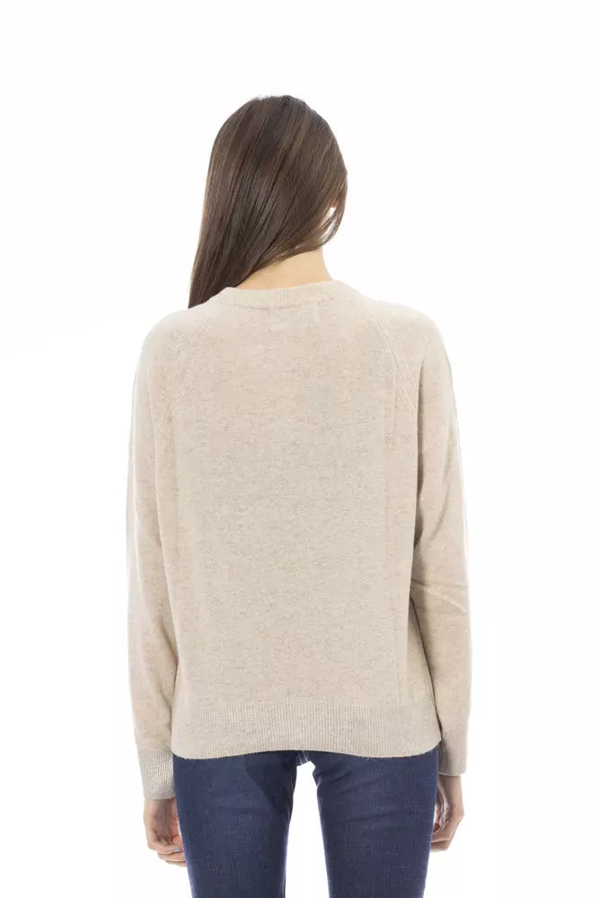 Suéter elegante de cuello redondo color beige de Baldinini Trend para mujer