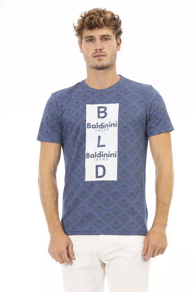 T-shirt en coton bleu Baldinini Trend Elevated avec imprimé sur le devant