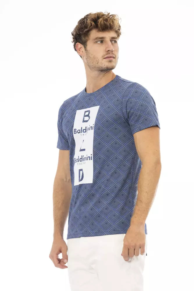 T-shirt en coton bleu Baldinini Trend Elevated avec imprimé sur le devant