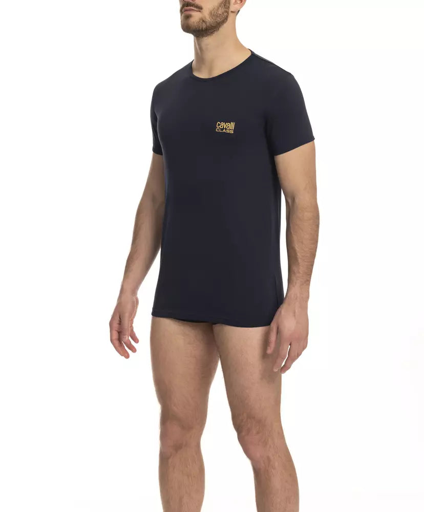 T-shirt de créateur à col ras du cou Cavalli Class Sleek bleu