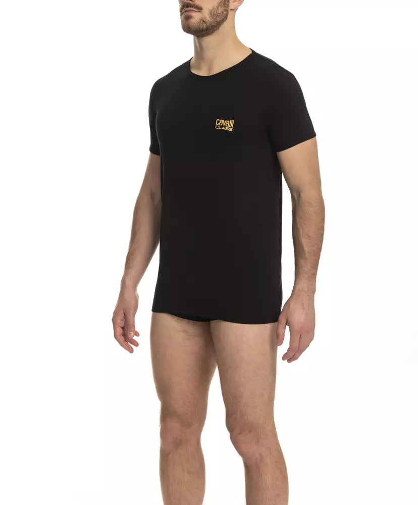 T-shirt Cavalli Class Sleek en coton mélangé noir avec logo