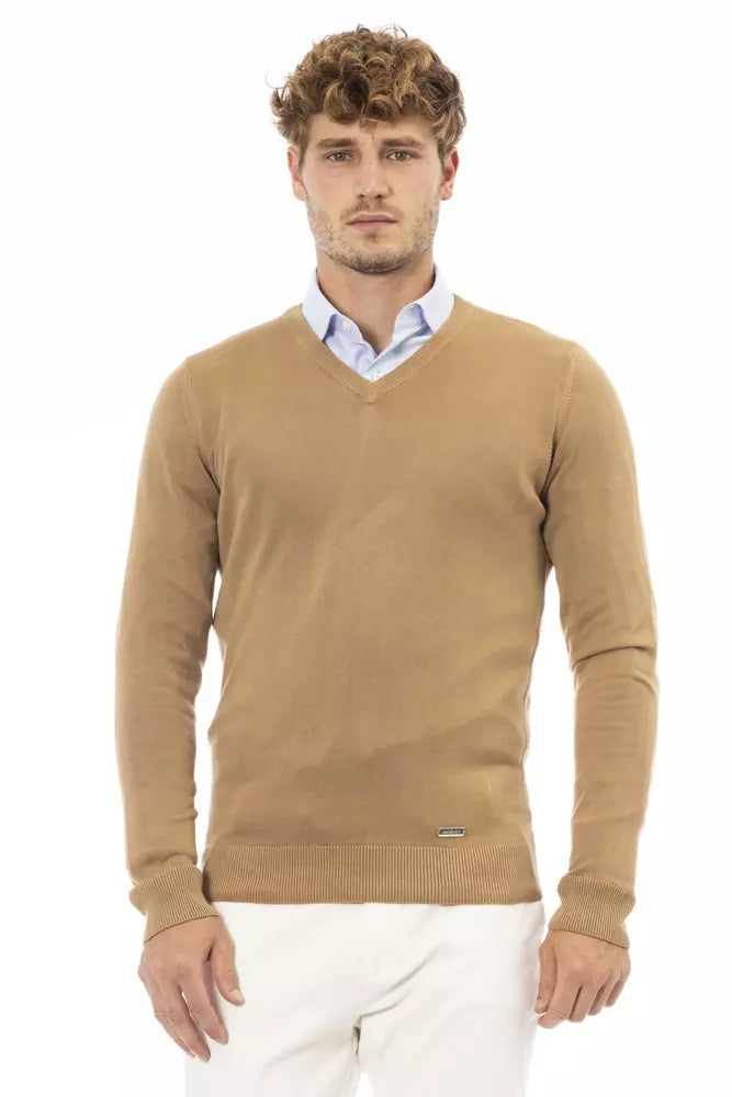 Pull col V en cachemire modal beige tendance Baldinini