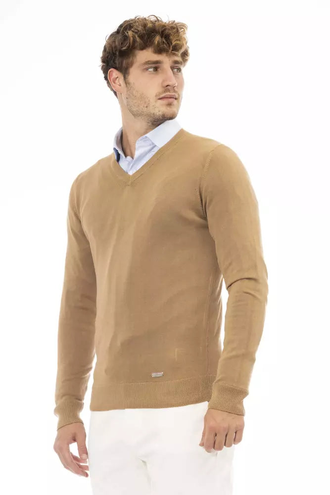 Pull col V en cachemire modal beige tendance Baldinini