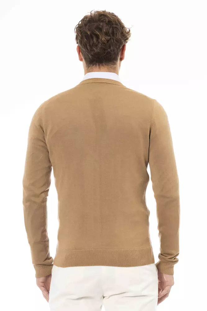 Pull col V en cachemire modal beige tendance Baldinini