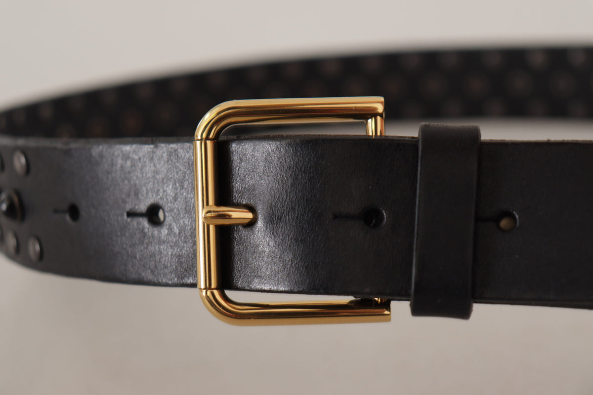 Ceinture élégante en cuir Dolce &amp; Gabbana avec boucle gravée du logo