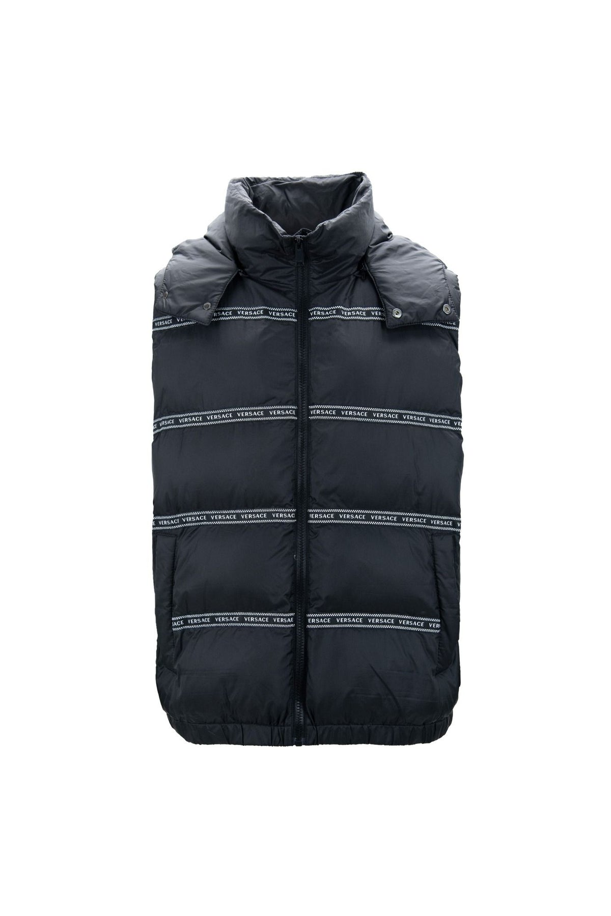 Gilet élégant à capuche amovible avec logo Versace noir