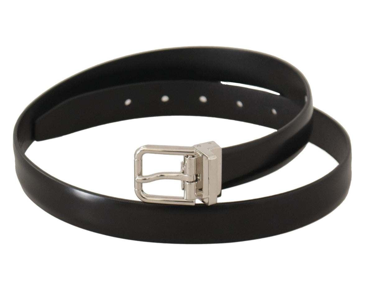 Ceinture élégante en cuir noir Dolce &amp; Gabbana avec boucle en métal