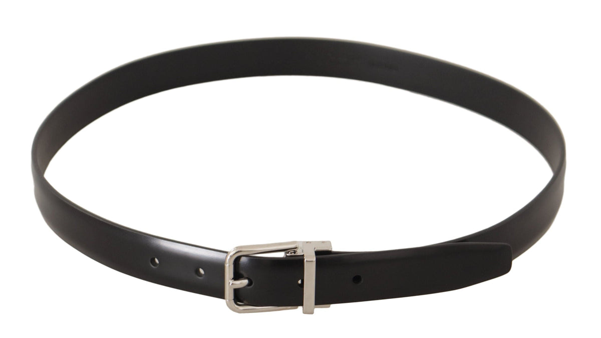 Ceinture élégante en cuir noir Dolce &amp; Gabbana avec boucle en métal