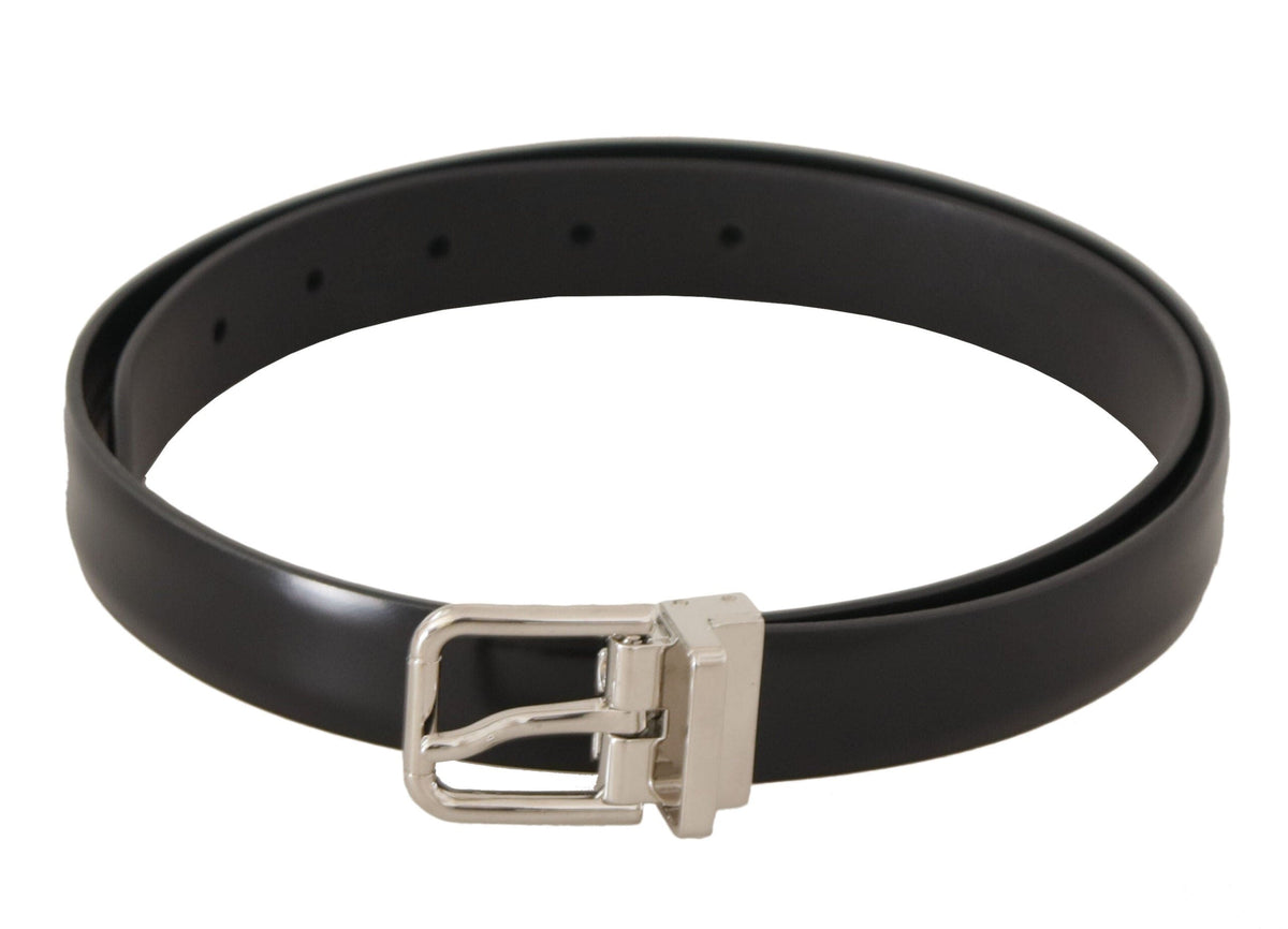 Ceinture élégante en cuir noir Dolce &amp; Gabbana avec boucle en métal