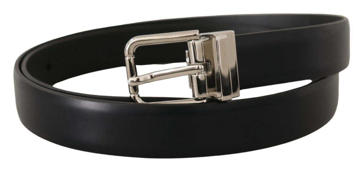 Ceinture élégante en cuir noir Dolce &amp; Gabbana avec boucle en métal