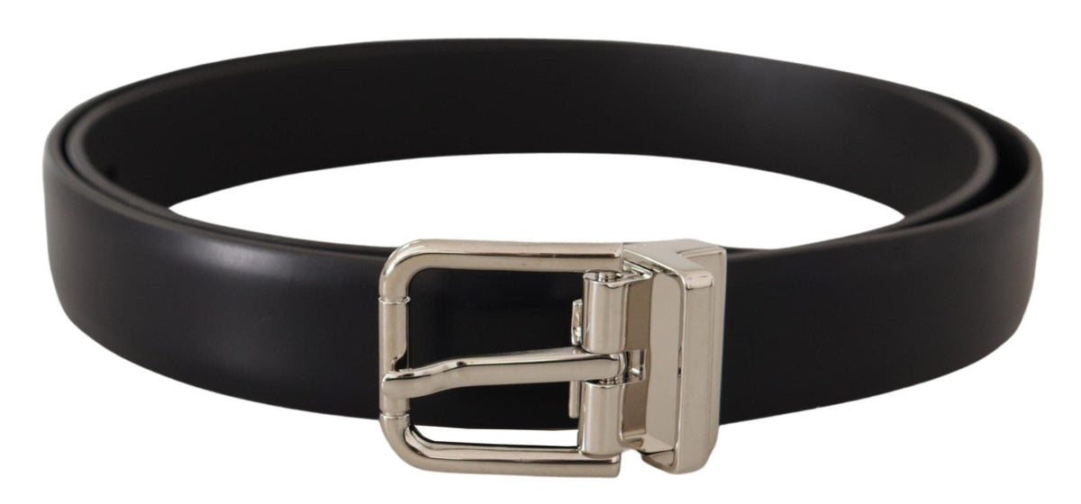 Ceinture élégante en cuir noir Dolce &amp; Gabbana avec boucle en métal