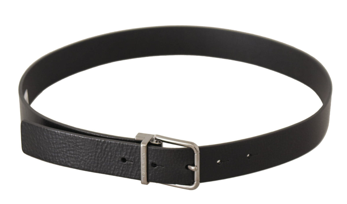 Ceinture élégante en cuir noir Dolce &amp; Gabbana avec boucle en métal